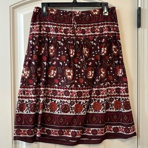 Ann Taylor skirt, burgundy w/red, copper and cream accents